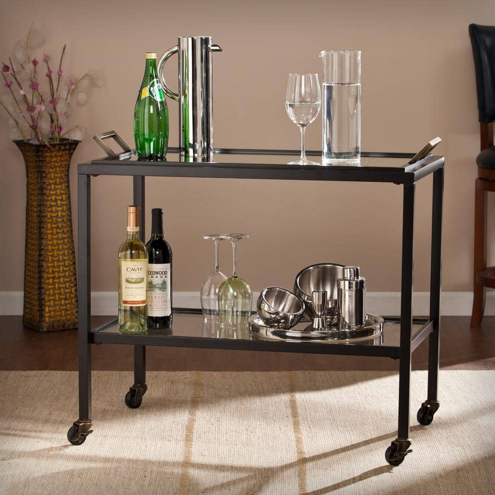 Southern Enterprises Cria Dark Tobacco and Black Rolling Wine Cart ...