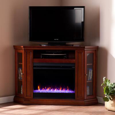 Denton Color Changing 48 in. Convertible Electric Fireplace TV Stand in Brown Mahogany