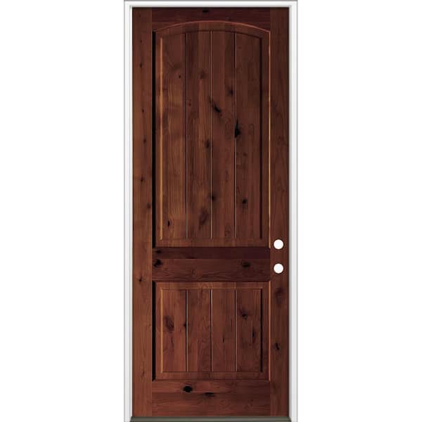 Krosswood Doors 32 in. x 96 in. Rustic Knotty Alder Top Arch V-Grooved ...