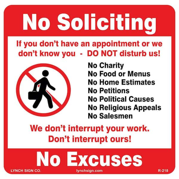 12 in. x 12 in. No Soliciting Sign Printed on More Durable Thicker Longer Lasting Styrene Plastic
