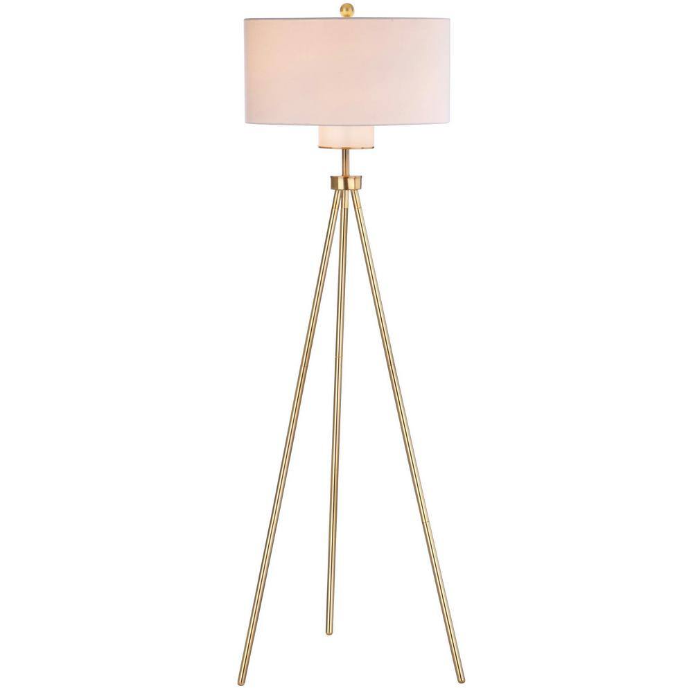 Gold Tripod Floor Lamp with White Drum Shade