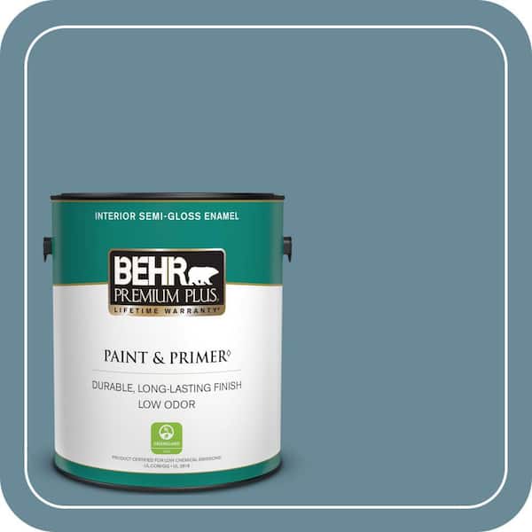BEHR PREMIUM PLUS 1 gal. #BIC-22 Relaxed Blue Semi-Gloss Enamel Low Odor Interior Paint & Primer