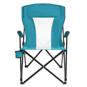 Metal Outdoor Folding Mesh Quad Camping Chair, Portable Camping Stool with Cup Holder and Carry Bag in Blue