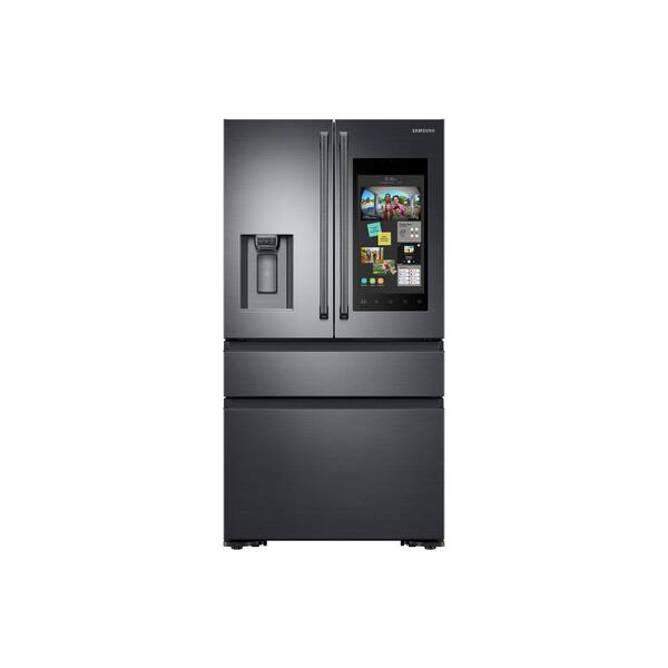 Samsung 22.2 cu. Ft. Family Hub 4-Door French Door Polygon Handle Smart Refrigerator in Black Stainless, Counter Depth