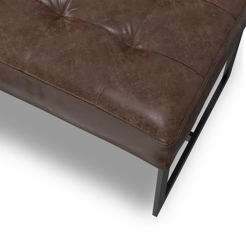 Penelope 56" Brown Faux Leather Metal Frame Ottoman Bench