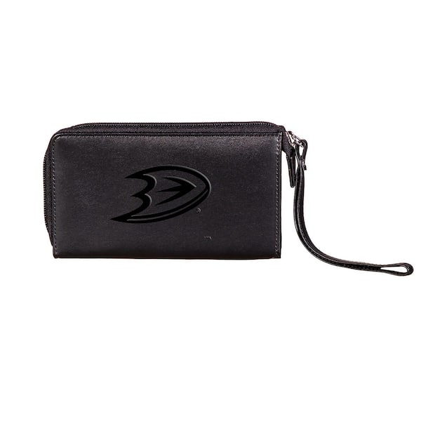 Evergreen Black Hybrid Leather Cell Phone Wristlet Wallet, Anaheim Ducks