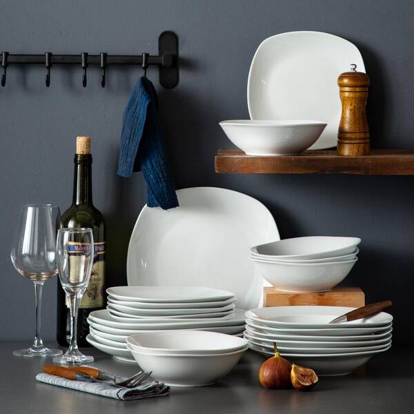 MALACASA Dinnerware Sets, 60-Piece Porcelain Gray