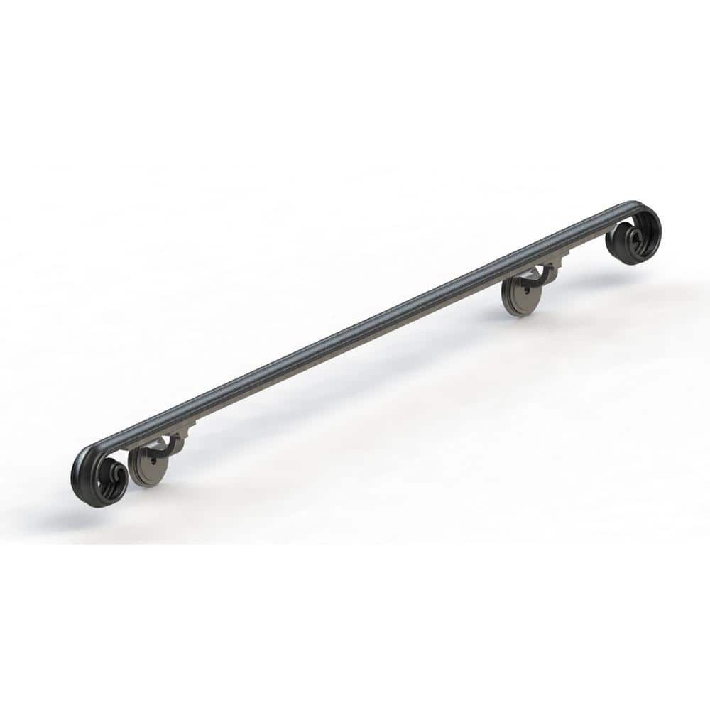 96" Black Wrought Iron Scroll Handrail with Brackets