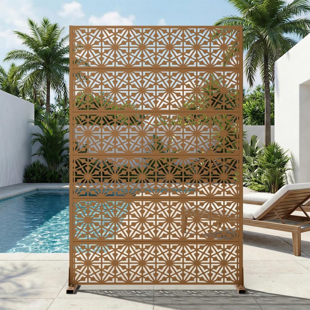 47 in. W x 72 in. H Brown Galvanized Steel Freestanding Six-Petal Hex Cut Garden Privacy Screen (1-Pack) price history on PriceWatchPro