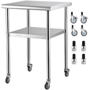 Sliver Stainless Steel 24 in. Kitchen Prep Table with Adjustable Undershelf and Universal Wheels for Kitchen Garage