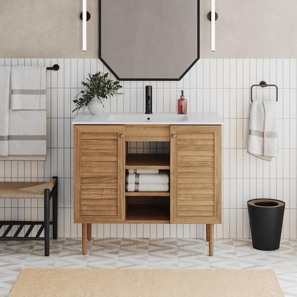 Swiss Madison Bron 35.5 in. W. x 18 in. D x 32.5 in H Single Sink Bath Vanity Cabinet without Top in Oak