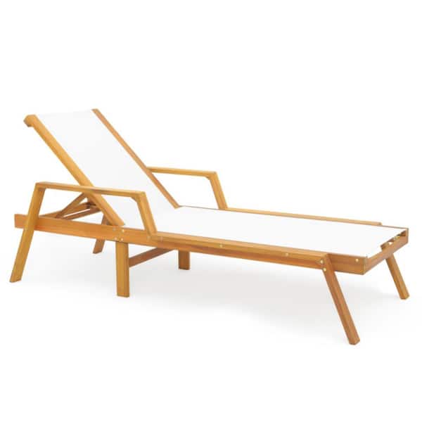 Wood Outdoor Chaise Lounge with Arm and 5 Adjustable Backrest, Lounge Chair Sun Loungers for Garden Poolside Sunbathing