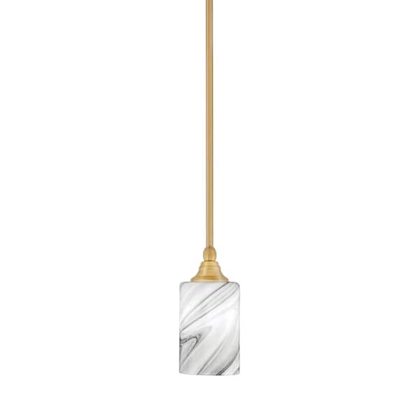 Unbranded Sparta 100-Watt 1-Light New Age Brass Shaded Pendant Light Mini Pendant with Onyx Swirl Glass and No Bulb Included