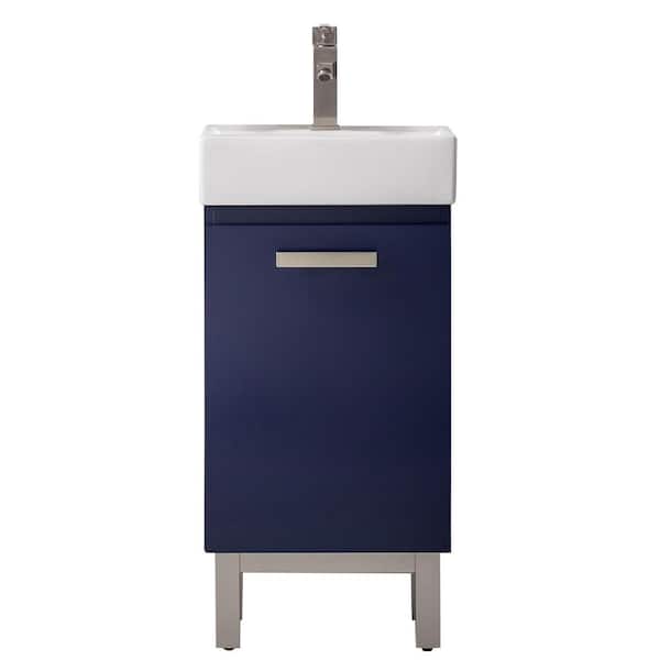 Design Element Stella 16.5 in. W x 12 in. D x 33.75 in. H Bath Vanity in Blue with Porcelain Vanity Top in White with White Basin