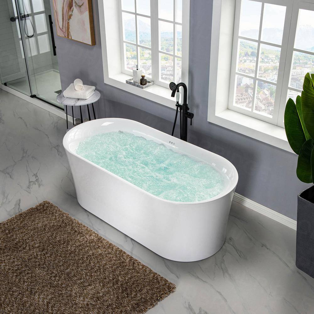 67'' White Acrylic Freestanding Air Soaking Bathtub with 208 Jets