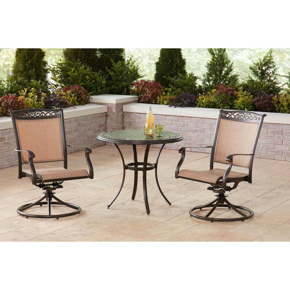 Golden-Bronze 3-Piece Bistro Set with Swivel Rockers and Cast-Top Table