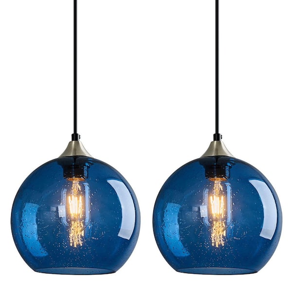Home Lighting ‎60-Watts 1-Light 7.87 in. Blue Glass Pendant Light for Kitchen Island, No Bulbs Included (2-Pack)
