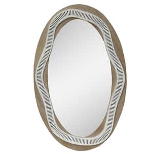 25.4 in. W x 41.5 in. H Oval Framed Brown and White Farmhouse Wood Wall Mirror