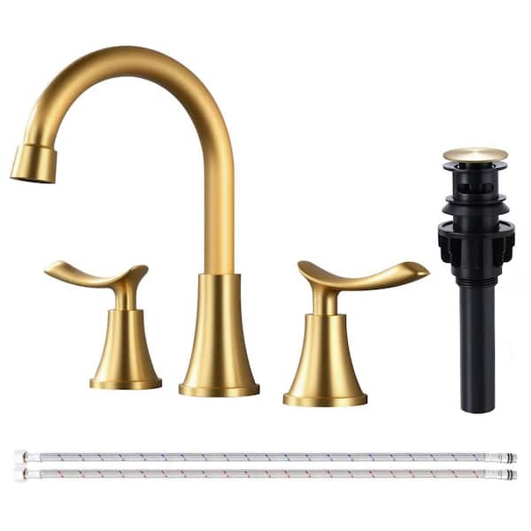 AKLFGN Double Handles 8 in. Widespread Bathroom Faucet 3-Hole Sink Faucet with Pop-Up Drain in Antique Brass
