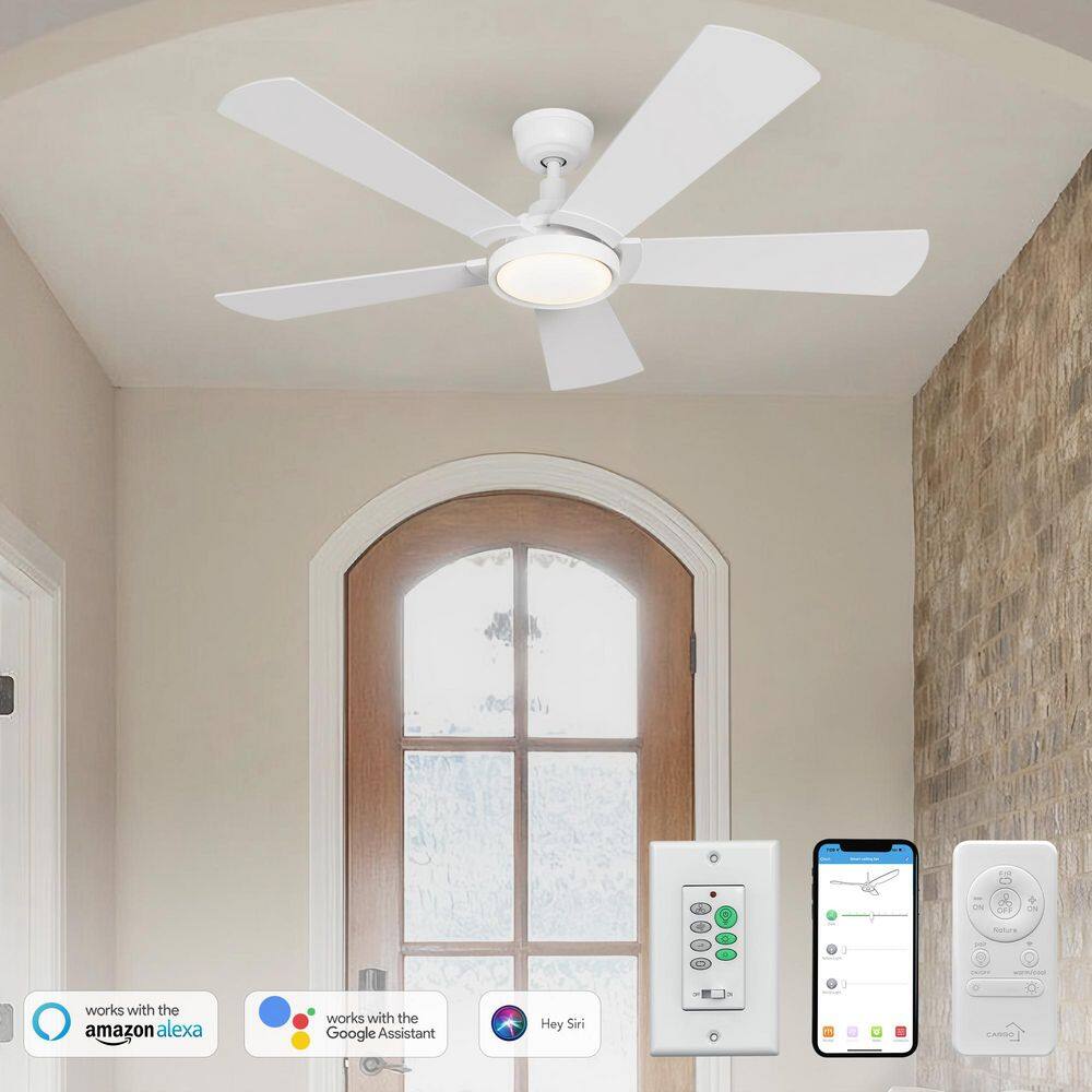 52 in. Indoor/Outdoor White Downrod LED Smart Ceiling Fan with Remote Control and Wall Control, 10-Speed DC Motor price history on PriceWatchPro