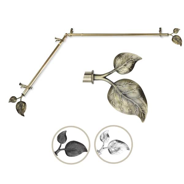 Rod Desyne 13/16" Dia Adjustable 66" to 120" Single Corner Window Curtain Rod in Antique Brass with Ivy Finials