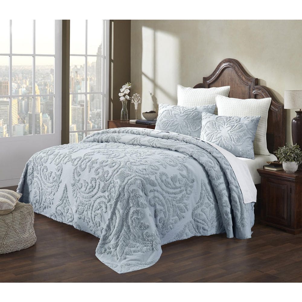 Cozy Cotton Queen Bedspread Set in Serene Blue - Comfort & Style