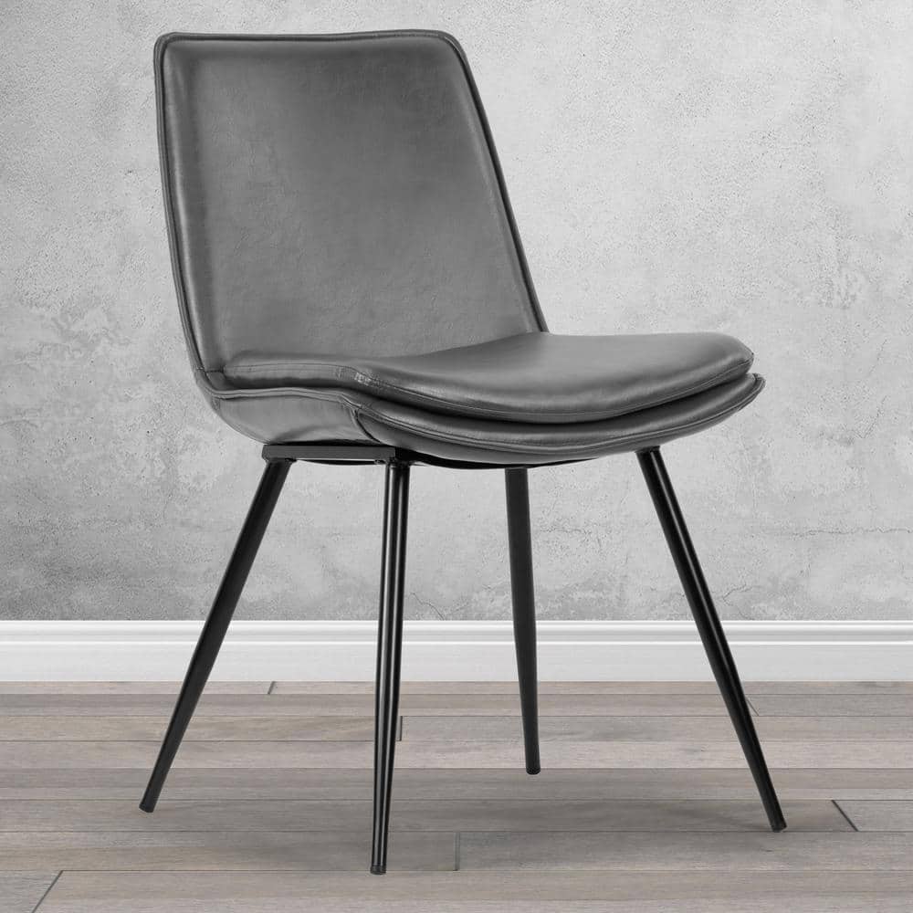 Avalon Gray Faux Leather Upholstered Side Chair with Metal Legs