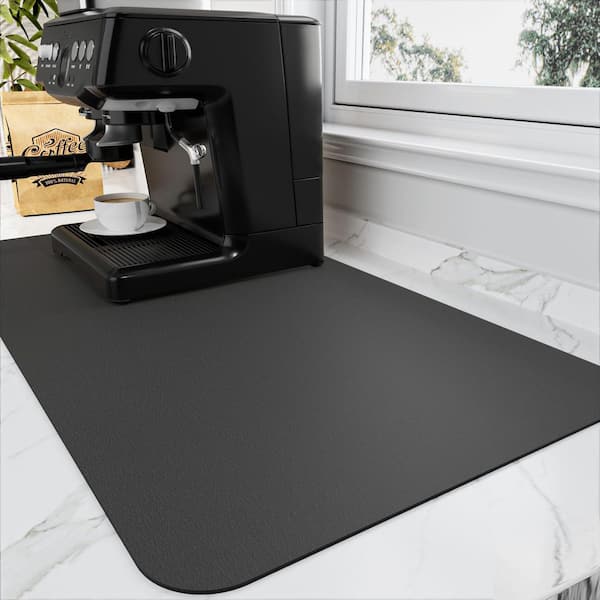 17 in. x 31.5 in. Black Absorbent Coffee Mat, Rubber Backed Dish Drying Mat for Kitchen Counter, Hide Stain Bar Mat