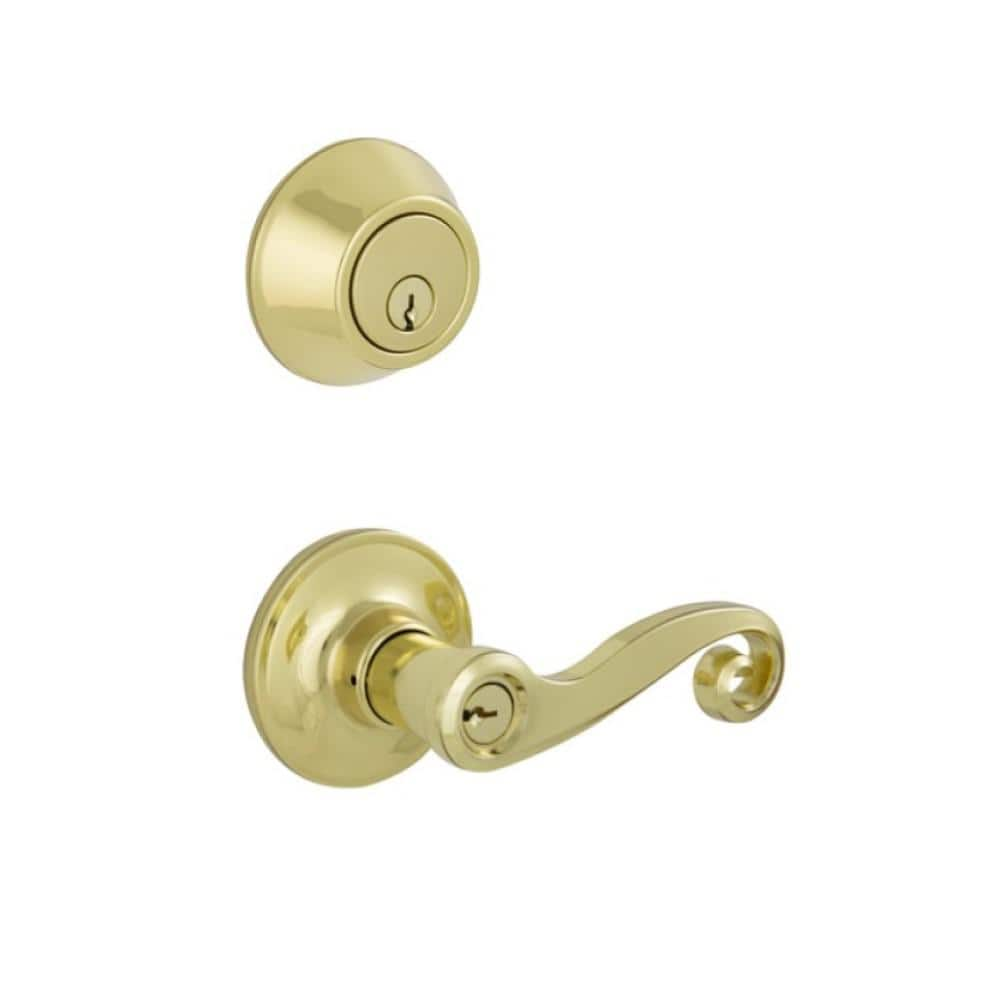 ESSENTIALS by Schlage Acton Bright Brass Single Cylinder Deadbolt and ...