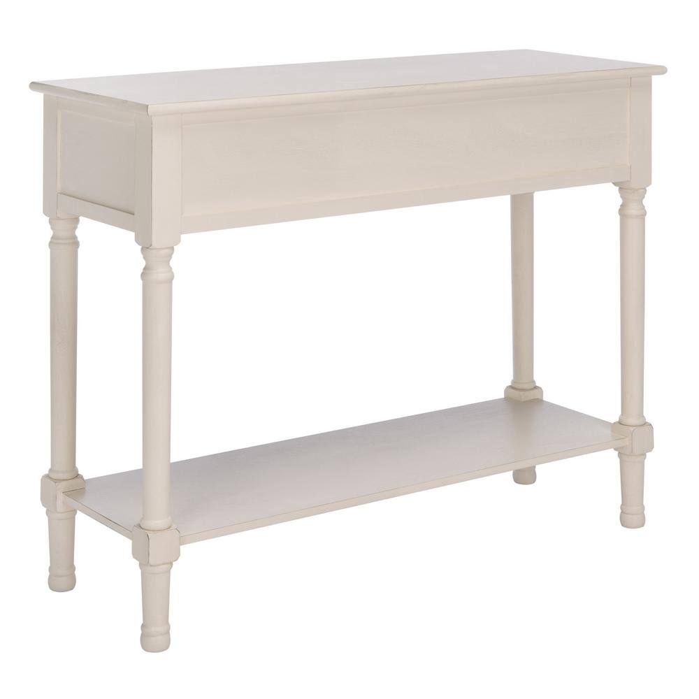Distressed White and Greige 2-Drawer Console Table with Storage