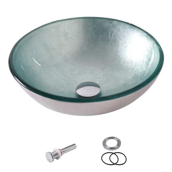 Sarlai 15.55 in. W x 15.55 in. D Round Bathroom Sink in Translucent Green with Drain