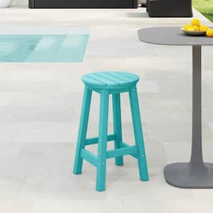 Laguna 24 in. Round HDPE Plastic Backless Counter Height Outdoor Dining Patio Bar Stool in Turquoise