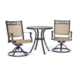3-Piece Cast Aluminum Outdoor Bistro Set Patio Furniture Dining Table Swivel Rocker Chairs with Coffee Table