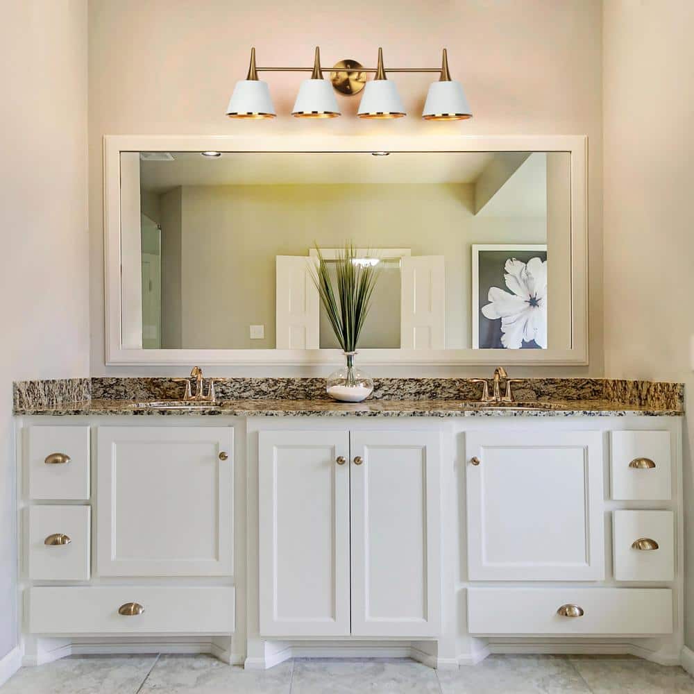 Idaikos 29" Polished Gold and White 4-Light Vanity Light Bar