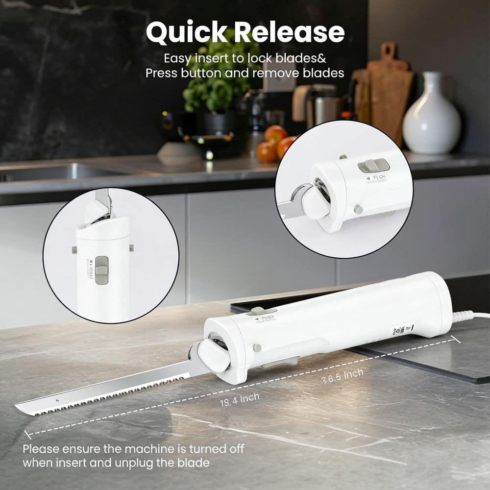 8 in. Stainless Steel Electric Knife with 4 Blades and Safety Lock, for Cutting Meats, Poultry, Bread, Cheese and More - Thumbnail 4