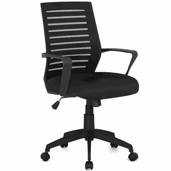 Office Chair Mesh Swivel Ergonomic Task Chair in Black with Flim-up Arms, Breathable Lumbar Support, Adjustable Height