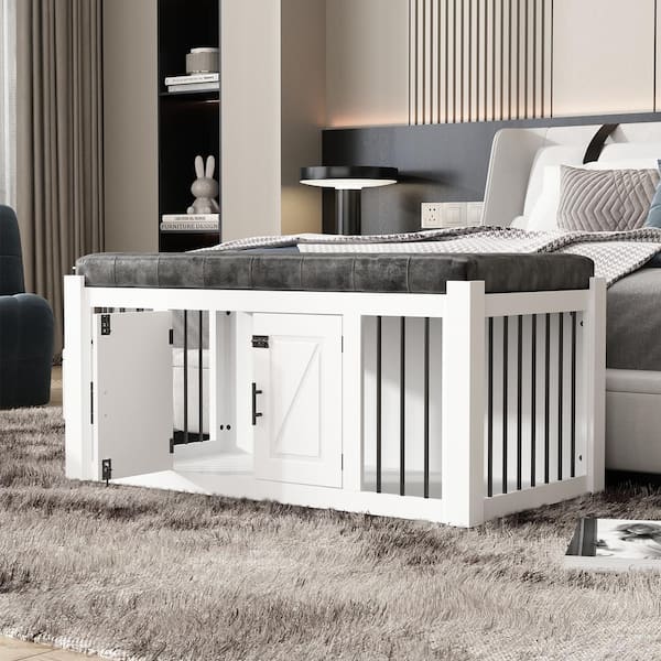 FUFU&GAGA Indoor Modern Crates Entryway Bench Furniture, Wooden Bed End Bench Dog Crate, Large Dog Kennel for Small Medium Pets