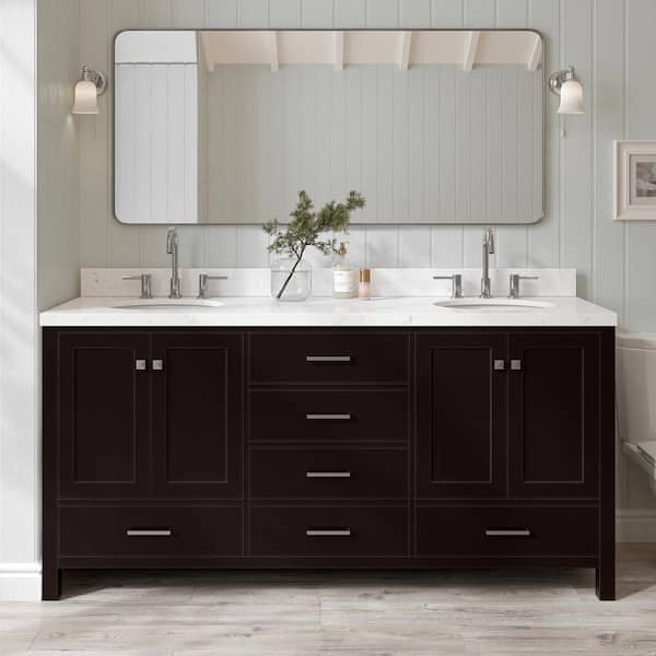 ARIEL Cambridge 72 in. W x 22 in. D x 36 in. H Double Oval Sink Bath Vanity in Espresso with Carrara White Quartz Top