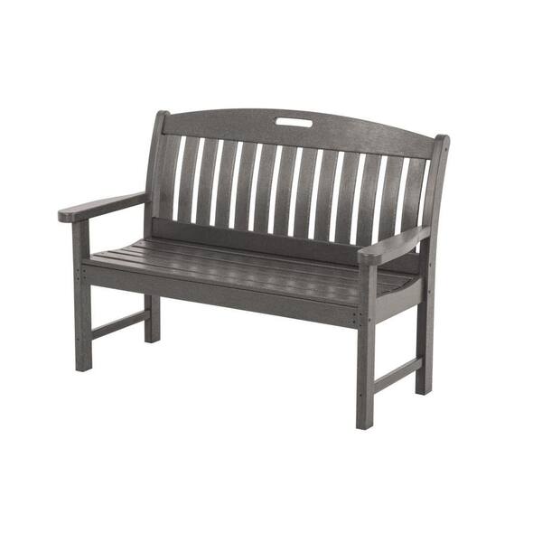 POLYWOOD Nautical 48 in. Slate Grey Plastic Outdoor Patio Bench