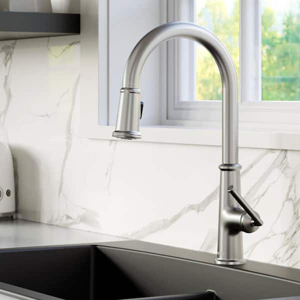 Elwood Single Handle Pull Down Sprayer Kitchen Faucet in Stainless Steel