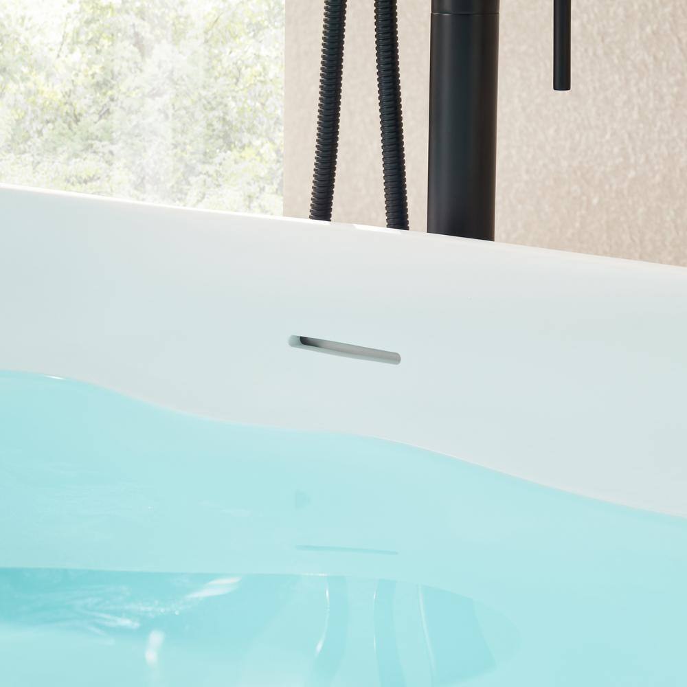 67" Glossy White Stone Resin Freestanding Soaking Bathtub
