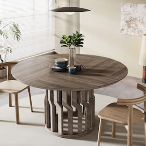 Farmhouse Gray Wood 47 in. Pedestal Dining Table for 4-6 Person, Round Dining Room Table