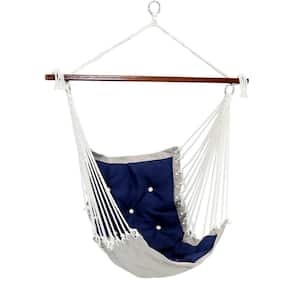 Tufted Victorian Hammock Chair Swing, Sturdy 300 lbs. Weight Capacity in Navy Blue