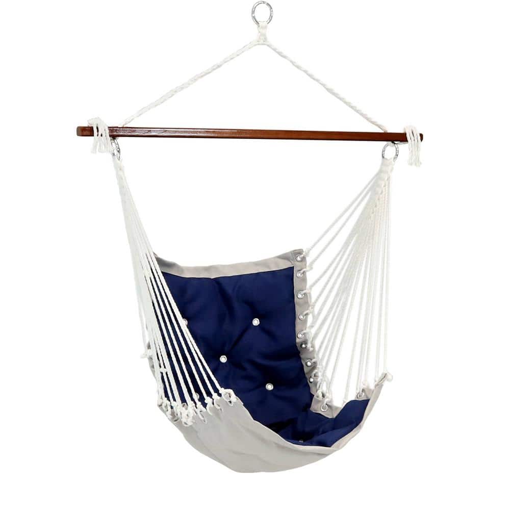 Tufted Victorian Hammock Chair Swing, Sturdy 300 lbs. Weight Capacity in Navy Blue