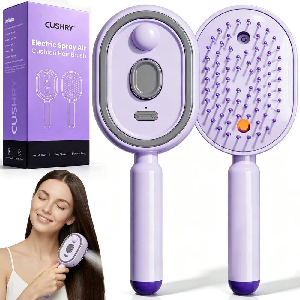 Electric Spray Air Cushion Massage Comb 8.74 in Purple Detangling Hair Brush with Mist Feature