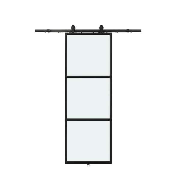 30in x 84in Paneled Glass Barn Door with Sliding Hardware Kit