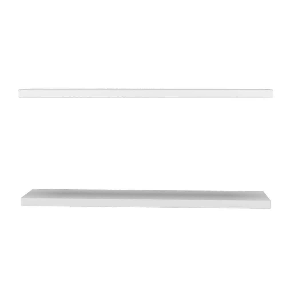 47.3 in. W x 9.8 in. D White Solid Wood Floating Decorative Wall Shelf with