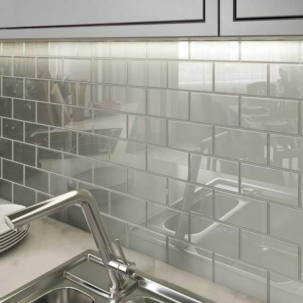 3 in. x 6 in. x 8 mm Light Gray Glass Subway Tile Sample