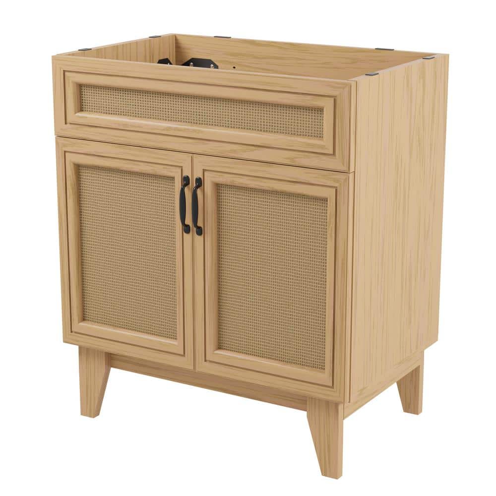 Javer 30" Oak Rattan Modern Farmhouse Bath Vanity Cabinet