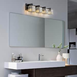 Orillia 27.5 in. 4-Light Black Bathroom Vanity Light with Crystal Shades